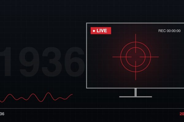 Illustration: Bildschirm mit LIVE-Einblendung und Fadenkreuz, darunter eine Zeitleiste von 1936 bis 2026